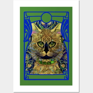 Abstract Portrait of a Cat in Vintage Tiffany Style Stained Glass Look Posters and Art